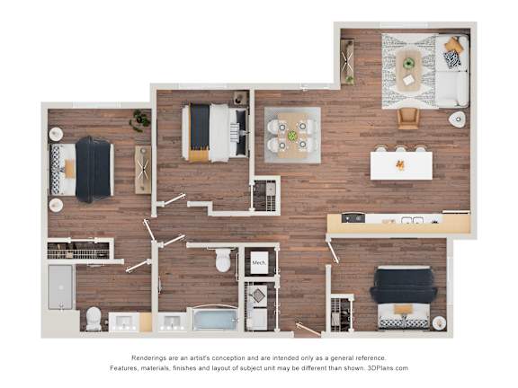 Floor Plan  3 bed 2 bath E at Sage at Franklin Park Apartment , Austin