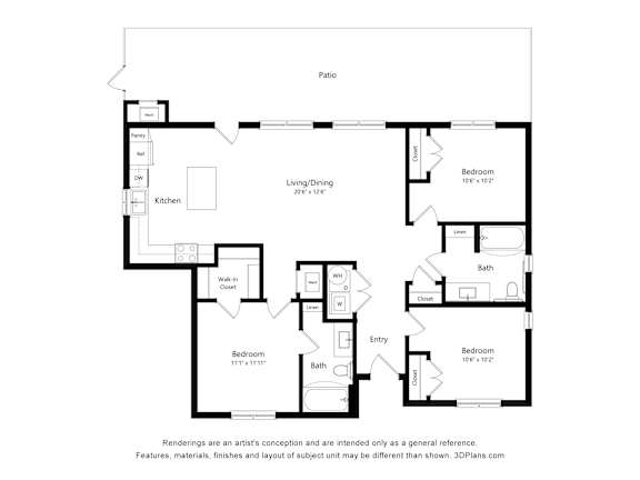 3B Three Bedroom Two Bath Floorplan at Sidney Village, Buckeye