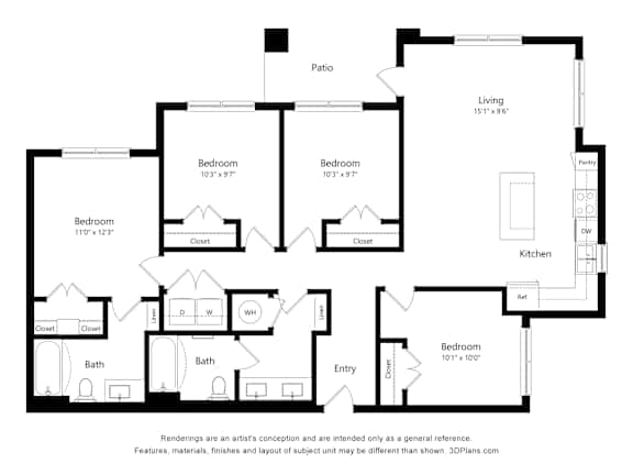 A black and white floor plan of a house with labeled rooms.