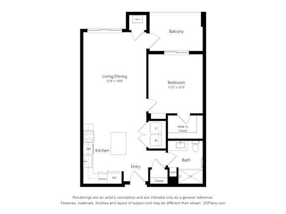 A black and white floor plan of a house with a living area, kitchen, bathroom, bedroom, and balcony.