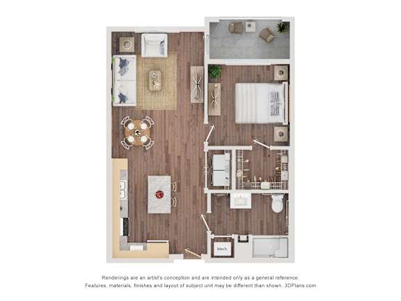 Floor Plan  1 bed 1 bath D at The Stillwaters 62&#x2B; Apartment Homes, Florida