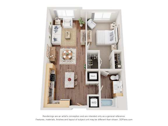Floor Plan  1 bed 1 bath E at The Stillwaters 62&#x2B; Apartment Homes, Florida, 32712