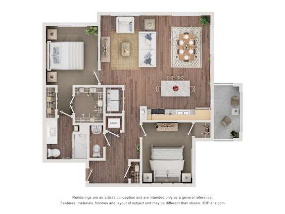 Floor Plan  2 bed 2 bath E at The Stillwaters 62&#x2B; Apartment Homes, Apopka, FL, 32712
