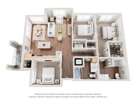 Floor Plan  3 bed 2 bath at The Stillwaters 62&#x2B; Apartment Homes, Florida, 32712