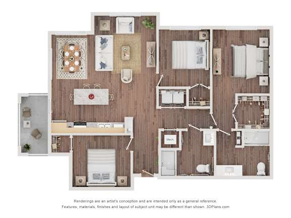 Floor Plan  3 bed 2 bath C at The Stillwaters 62&#x2B; Apartment Homes, Apopka, 32712