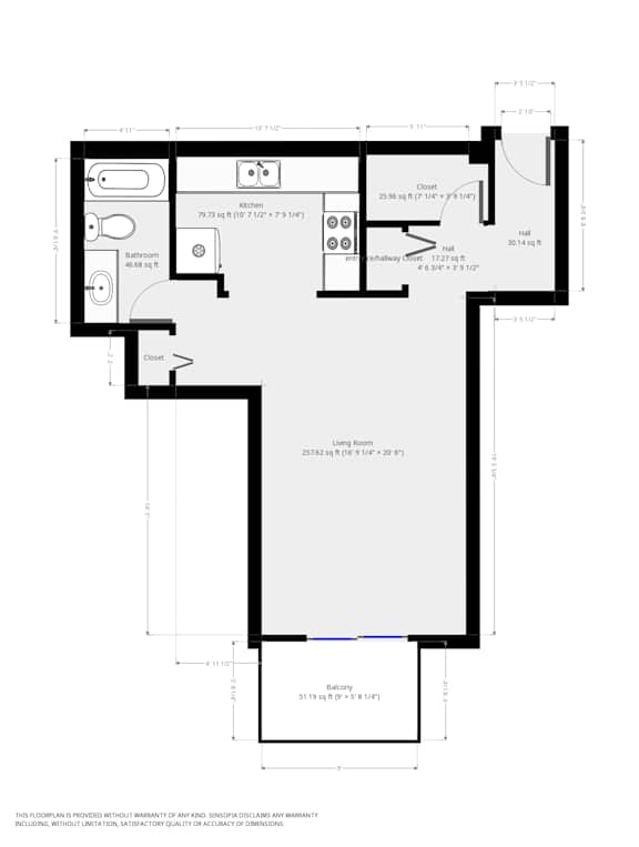 A floor plan of a room with dimensions and measurements.