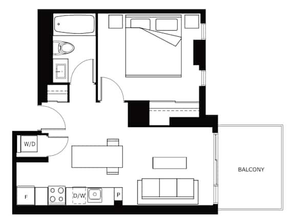 A floor plan of a house with a balcony.