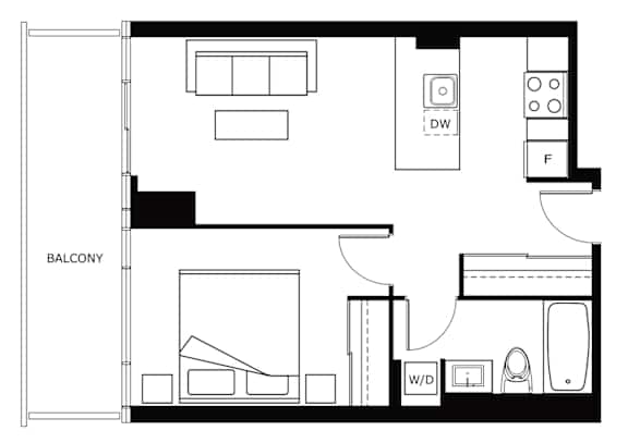 A black and white drawing of a floor plan for a balcony.