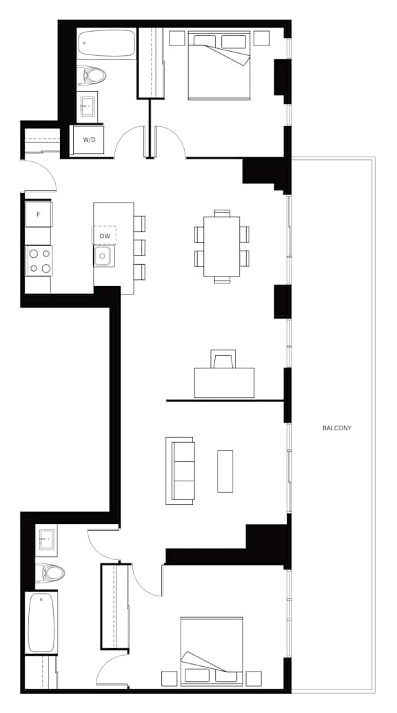A floor plan of a house with a balcony.