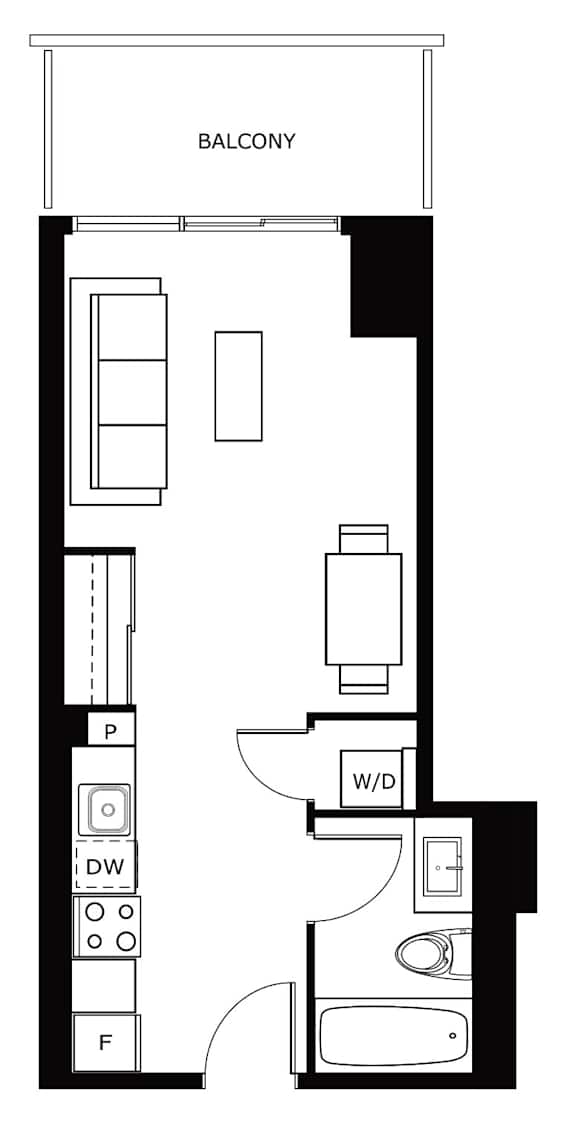 A black and white image of a floor plan for a balcony.