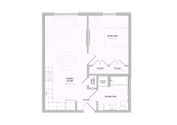 A floor plan of a house with a bedroom, bathroom, and closets.