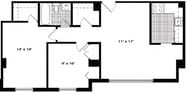 A floor plan of a house with multiple rooms and a garage.