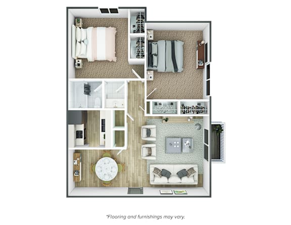 A floor plan of a house with a kitchen, living room, and bedrooms.