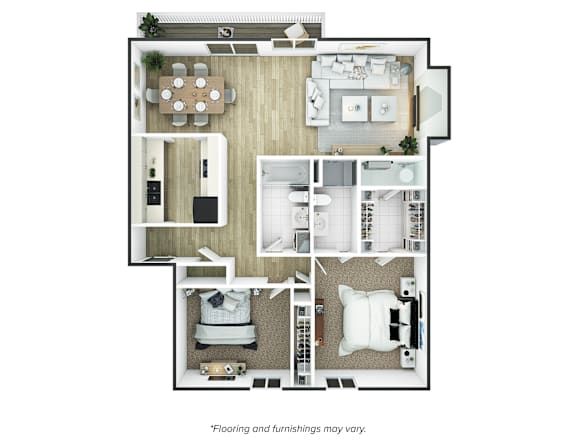Floor Plan  A floor plan of a house with a kitchen, living room, dining room, and bedrooms.