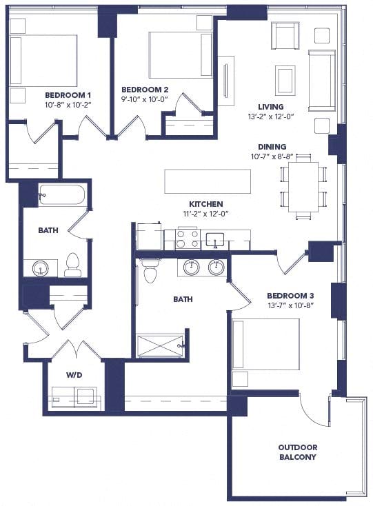 3 bed 2 bath at Two Twelve Clayton Apartments, Missouri, 63105