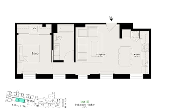 Floor plan of an apartment at 107 W 32nd street.