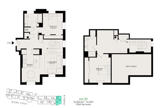 A floor plan of a two-story building with a basement and a two-car garage.