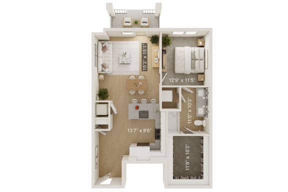 Holly Floor Plan | 841 Sq. Ft. at Oak Grove at Blake Farm, Wilmington, North Carolina