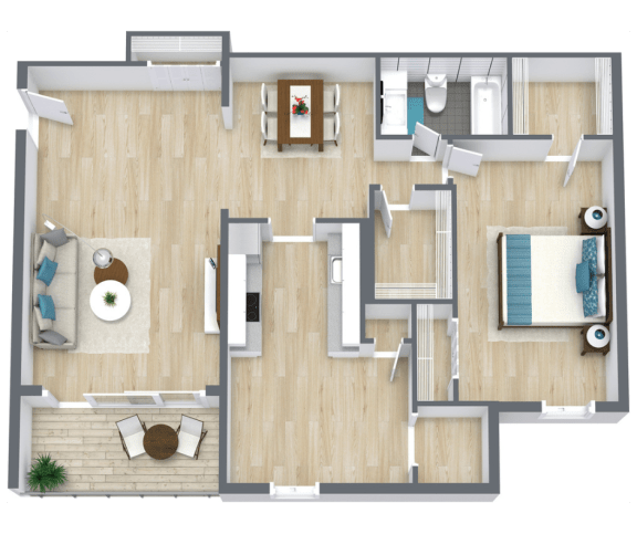 Northhampton Floor Plan | 909 Sq. Ft. at Bayville Apartments, Virginia Beach, VA, 23455