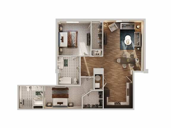 A floor plan of a house with a kitchen, living room, and bathroom.