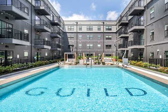 A pool with the word GUIDED written on it.