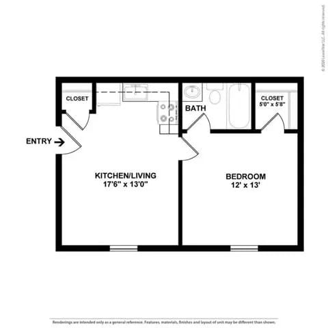 a floor plan of a house with a bedroom and a living room