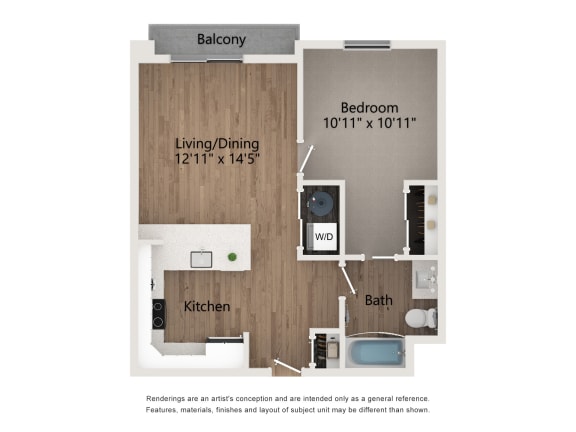 A1 1 Bed 1 Bath Apartment | 660 Sq. Ft. at Centro at Pine Nash, Wilson