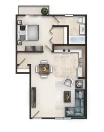 A1D Floor Plan | 600 Sq. Ft. at Ashbrook Village, Gastonia, North Carolina