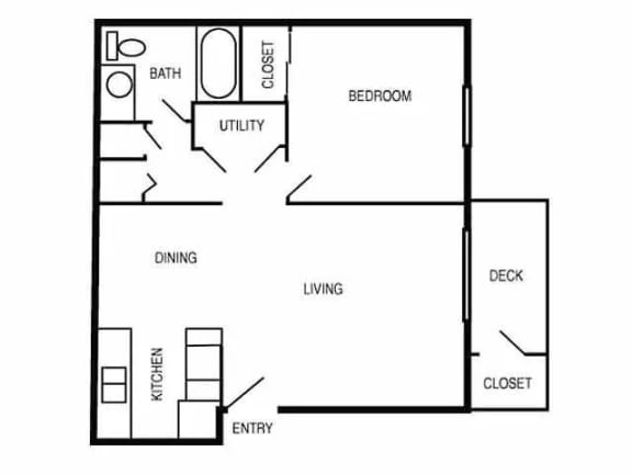 A2 Floor Plan | 695 Sq. Ft. at Village 1373, North Carolina, 27455