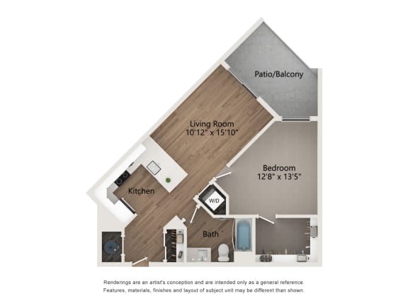 A3 1 Bed 1 Bath Apartment | 704 Sq. Ft. at Centro at Pine Nash, Wilson, NC