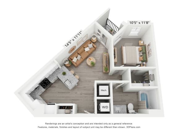 a stylized floor plan with a bedroom and a living room at Allure at Edinburgh, Virginia, 23322
