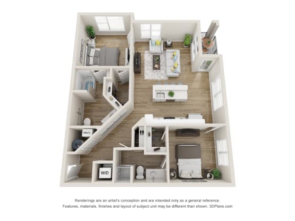 A2 Floor Plan | 1,070-to1,108 Sq. Ft. at The Falstaff, Raleigh, 27610