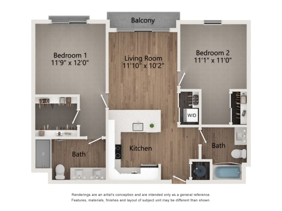 B1 2 Bed 2 Bath Apartment | 968 Sq. Ft. at Centro at Pine Nash, Wilson, NC