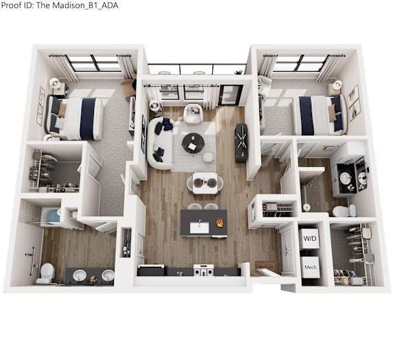 A diagram of a two-bedroom apartment layout.