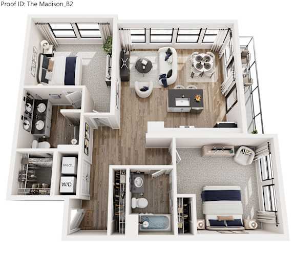 A floor plan of a small apartment with a kitchen, living room, and bathroom.