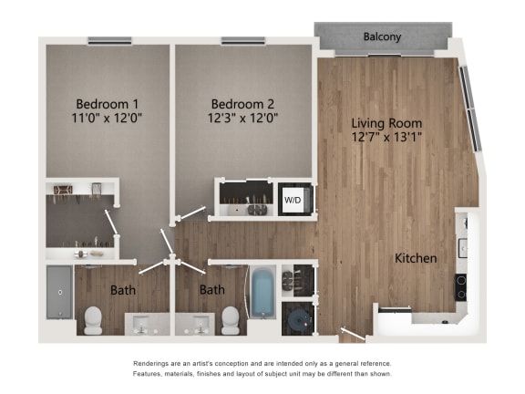B3 2 Bed 2 Bath Apartment | 1,051 Sq. Ft.at Centro at Pine Nash, Wilson
