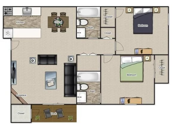 B3 Floor Plan | 883 Sq. Ft. at Village 1373, North Carolina
