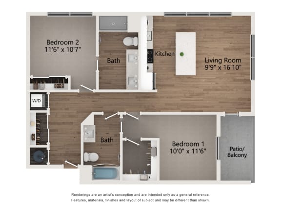 B5 2 Bed 2 Bath Apartment | 1,084 Sq. Ft. at Centro at Pine Nash, Wilson, NC, 27893