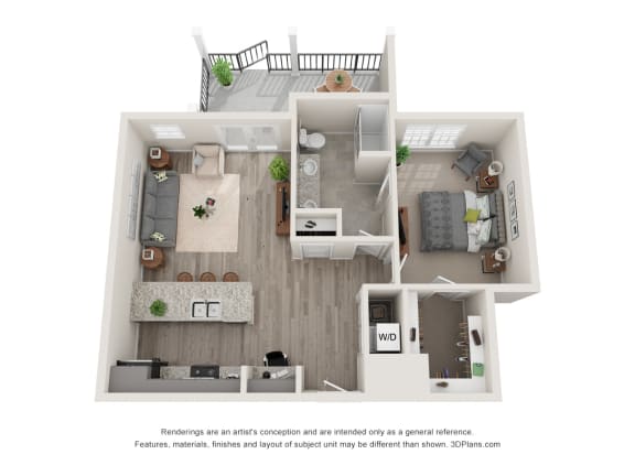 1bed 1bath A3 floor plan at Barclay Place Apartments, North Carolina