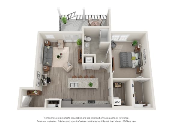 1bed 1bath A6 floor plan at Barclay Place Apartments, Wilmington, 28412