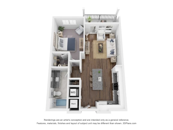 1 Bed 1 Bath Floor Plan | 742 Sq. Ft. at The Bella at Westchester.