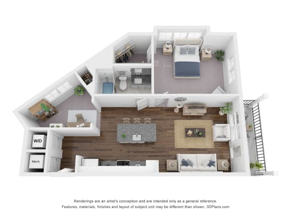 1 Bed 1 Bath  Floor Plan | 922 Sq. Ft. at The Bella at Westchester
