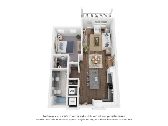 1 Bed 1 Bath  Floor Plan | 777 Sq. Ft. at The Bella at Westchester.