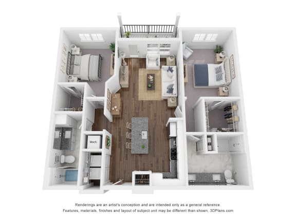 2 Bed 2 Bath Floor Plan | 1,236 Sq. Ft. at The Bella at Westchester.