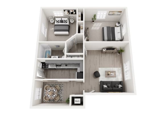 a 3d floor plan of a house with a bedroom