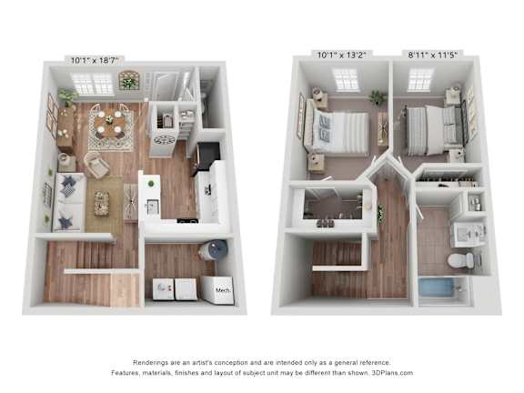 A floor plan of a two bedroom apartment with a living room, kitchen, and bathroom.