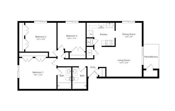A black and white image of a house floor plan.