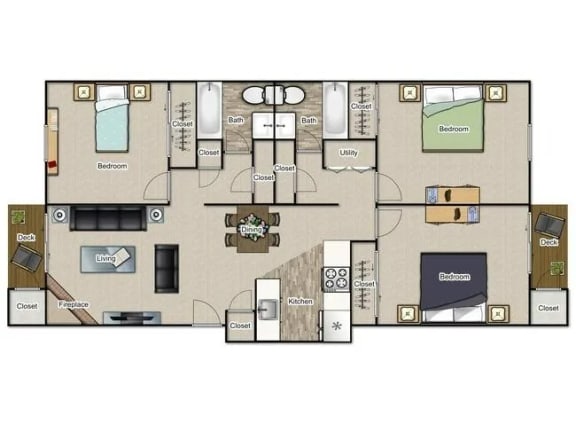 C1 Floor Plan | 1,306 Sq. Ft. at Village 1373, Greensboro, NC, 27455