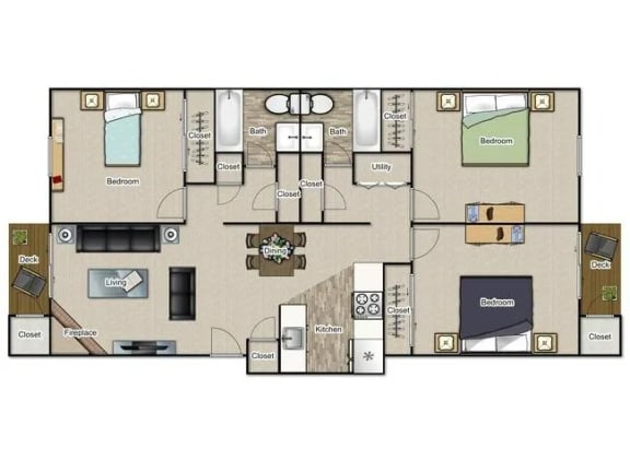 C2 Floor Plan | 1,356 Sq. Ft. at Village 1373, Greensboro, 27455