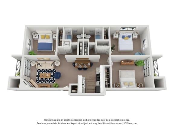C2 Floor Plan | 1,356 Sq. Ft. at Village 1373, Greensboro